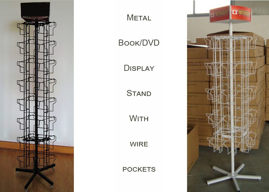  360 Degree Rotation Metal Book Display Stand For DVD 4 Sides Square Shape Manufactures