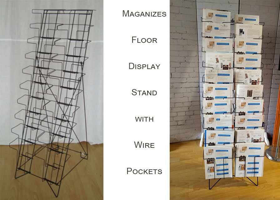  20 Pockets Folded Wire Magazines Display Floor Stand Manufactures