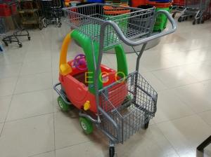  Powder Coating Plastic Basket Cartoon Kids Shopping Carts with PU Wheel Manufactures