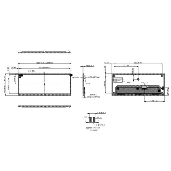 12.3 Inch 1920 X 720 Automotive LCD Display With LVDS Interface 1000 Nits