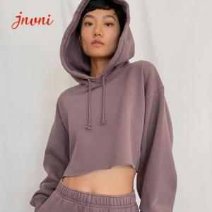  Plain Cropped Hooded Sweatshirts French Terry Women Jumper Sweater Manufactures