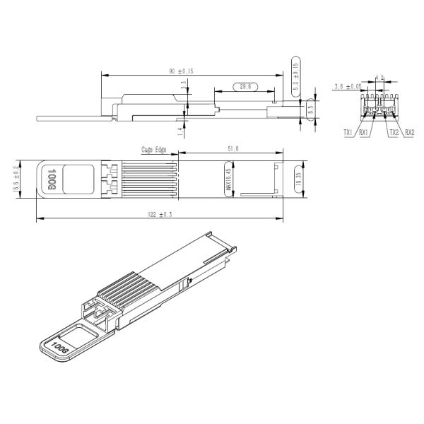 Dual CS Adaptor QSFP+ Transceiver Integrated SFEC Hilink QSFP28 DWDM TOSA