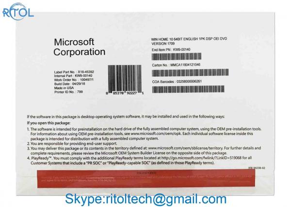 Quality Activation Windows 10 Operating System OEM License 64 Bit Retail Pack Version for sale