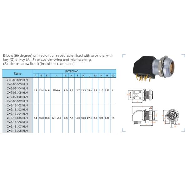 Lemo EXG Right Angle PCB Socket Push Pull Circular Connectors EXG.1B.310