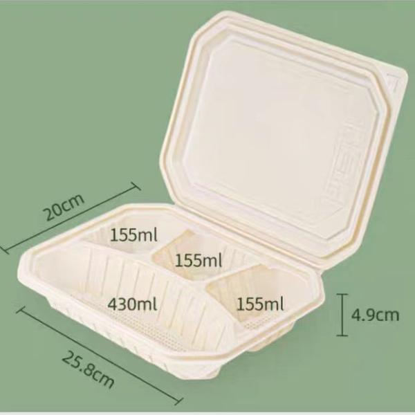 4 Compartments Biodegradable Container Clamshell Hinge Biodegradable Meal Box