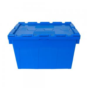 China Solid Box Food Grade Attached Lid Container Plastic Moving Crate Food Turnover Box on sale