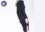 Elbow Slit Midi Wrap Womens Knitted Dresses V Neck Long Sleeves Tight Fitting