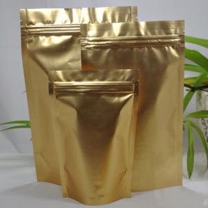  8 Cm X 13cm Double Face Gold Aluminum Foil Stand Up Zip Lock Pouch Packaging Manufactures