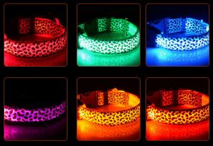 China leopard print dog cat safety LED light glow flashing pet collar on sale