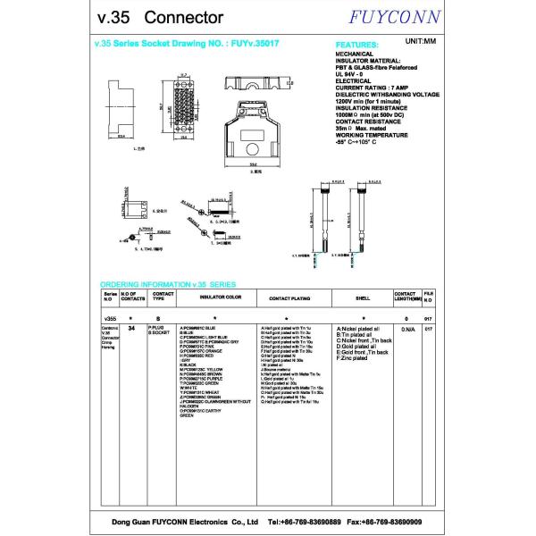 Female V.35 Crimping Type Router Connector With L Shape Plastic Case