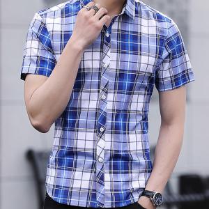  Slim Fit Checkered Pattern Mens Casual Dress Shirts Short Sleeve Fast Drying Manufactures