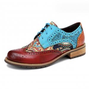 China British Style Womens Brogue Oxford Shoes Multi Colored Womens Leather Derby Shoes on sale