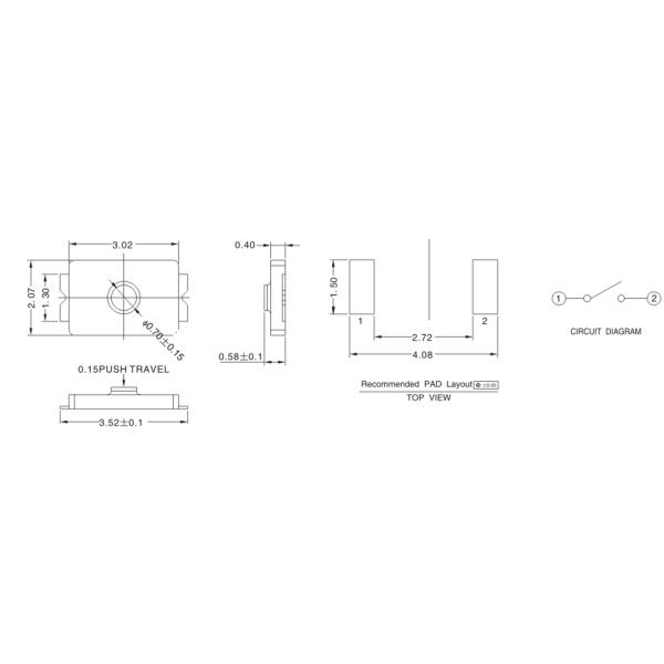 4 Pin 3.02x2.07 SMT Membrane Push Button Switch IP67