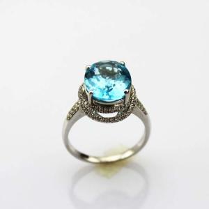 China Fashion Jewelry 925 Silver Ring  9mmx11mm Blue Topaz CZ Diamonds Ring (R236) on sale