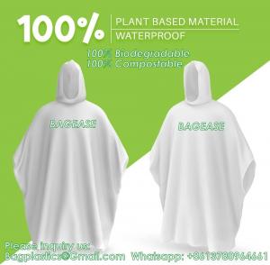China 100% PLANT-BASED, Compostable, Biodegradable, Cornstarch, Recyclable, Recycled Rain Ponchos with hood adults on sale