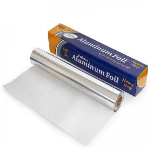 China Household Silver Extra Heavy Duty Aluminum Foil Roll With Band Sawtooth Cutter on sale