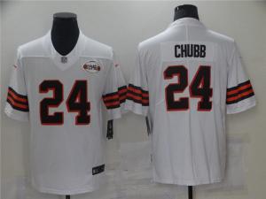  Mens Cleveland Browns #24 Nick Chubb Nike 2021 White Retro 1946 75th Anniversary Jersey Manufactures