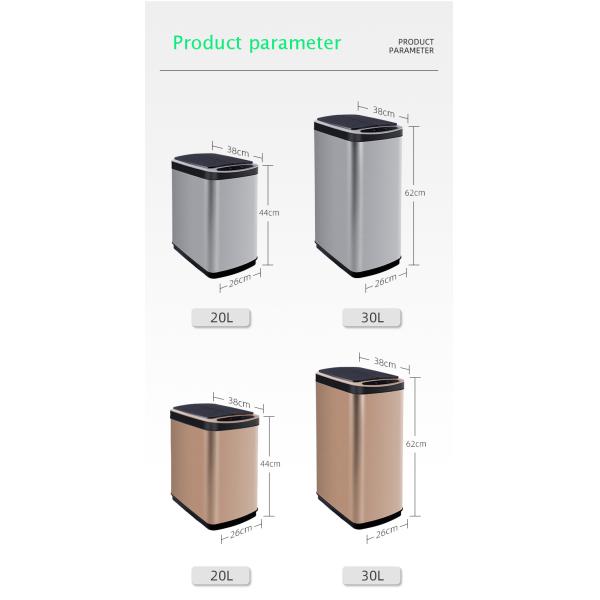 Square Motion Sensor Waste Bin OEM ODM Touchless Stainless Steel Trash Can