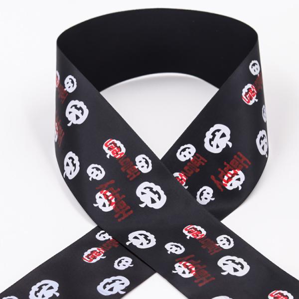 Custom 1-1/2" Black Color Satin Silk Screen Print Ribbon Design