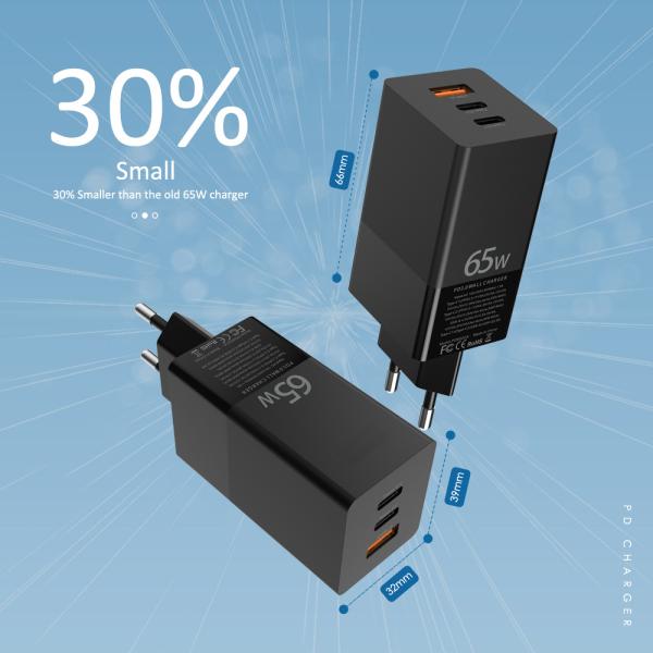 QC4.0 PD3.0 GaN Fast Charger USB C 3 Port 65W For IPhone 12 Pro Max Macbook