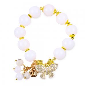  Natural White Agate 14MM  Crystal Single Circle Hand String Butterfly Charm Bracelet For Gift Manufactures