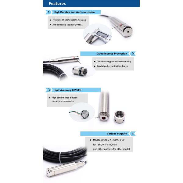 IP68 Hydrostatic Submersible Water Level Sensor Transmitter
