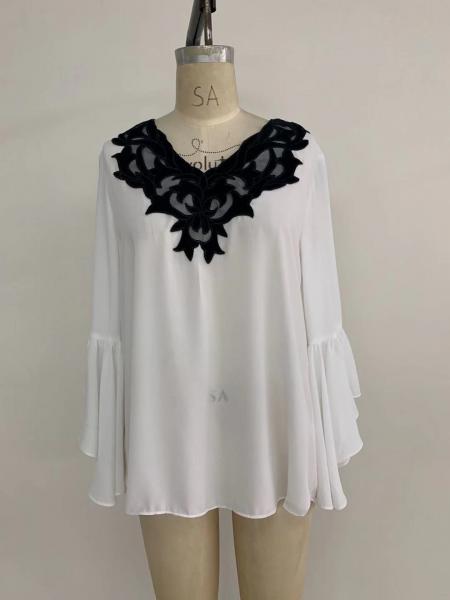 Quality Na Womens Chiffon Shirt White Color Technics Garment Dyed  Yk25685 for sale