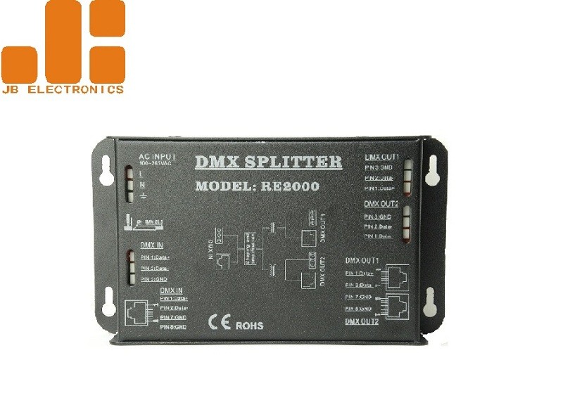 2 Channels Isolated DMX Signal Splitter RJ45 / Press Terminals Interfaces