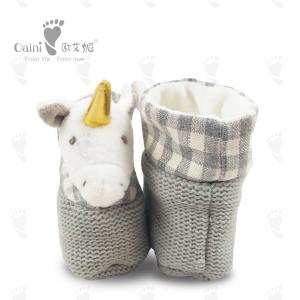 China Grey Soft Cute Plush Baby Shoes Infant White Unicorn Head Baby Boy Shoes on sale