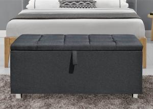 China Upholstered Fabric Storage Ottoman Dark UK FR Grey Fabric Blanket Box on sale