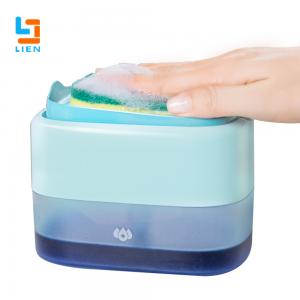 China 2 In 1 Manual Press Liquid Dish Wash Soap Pump Dispenser Sponge Caddy Holder For Kitchen on sale
