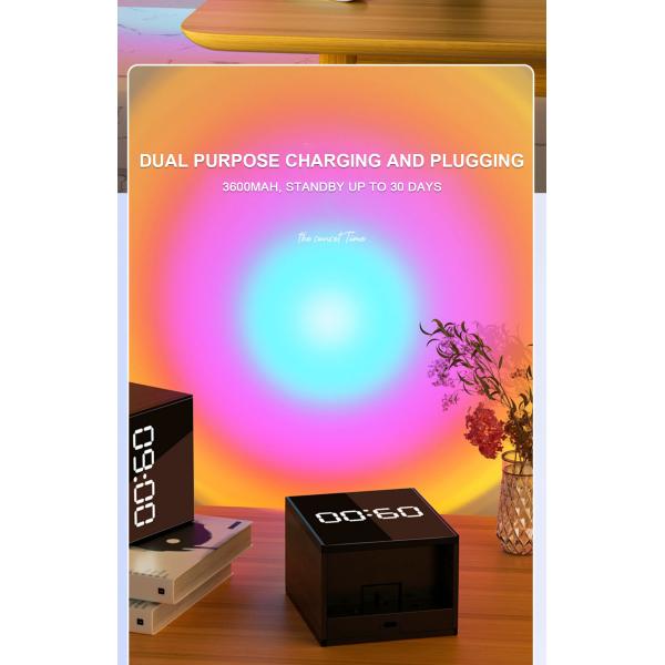 Rechargeable Net Red Bed Wall Lamp with Clock and Sunset Projection No Wiring Needed