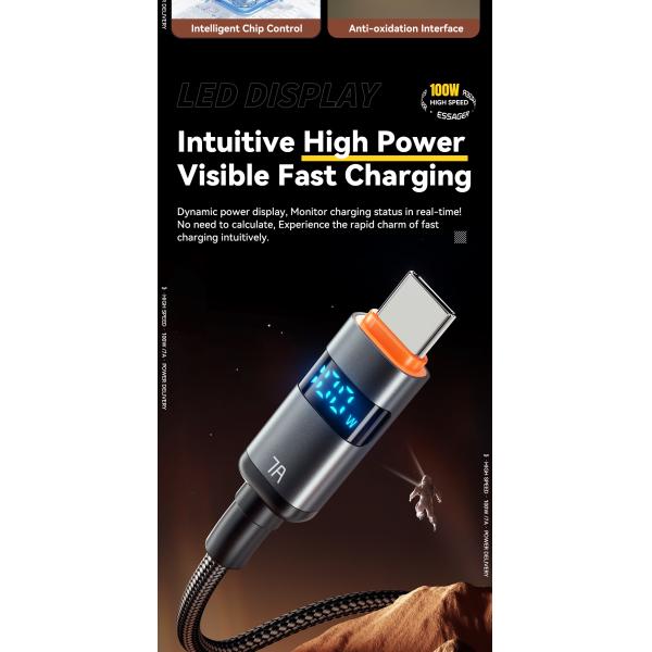 ESSAGER ES-X61 USB A to C Cable 100W Fast Charging Grey