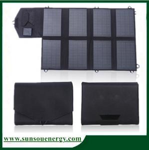  Hot selling 8 foldings 28w dual voltage controller auto solar charger for laptop battery / Ipad / Iphone for travel Manufactures