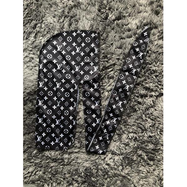 Custom Black LV Multicolor Bold Louis Vuitton Designer Silky Satin Design Durag Supplier Wholesale