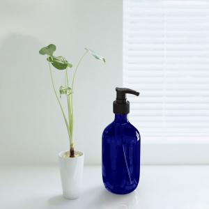  Navy Blue Glass Shampoo Bottle 300ml 500ml With Black Plastic Pump Manufactures