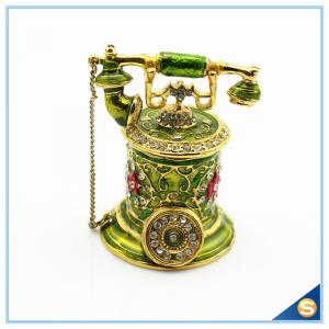 China Jeweled Enamel Trinket Box Antique Telephone Shape Trinket Box For Women's Gift SCJ183 on sale