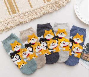  Breathable Cute Dog Ladies Ankle Socks , Organic Cotton Short Socks Womens Manufactures