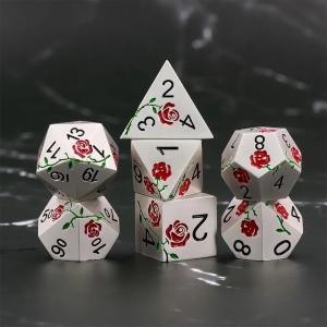  Engraved HD Dice Red Rose Electroplated Silver Metal Dice For RPG Game Manufactures