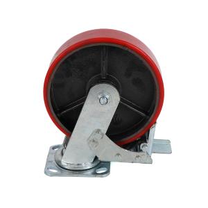 China Red PU Iron Rigid Cableway Trolley Hanger Heavy Duty Swivel Wheels Caster Zinc Plated on sale