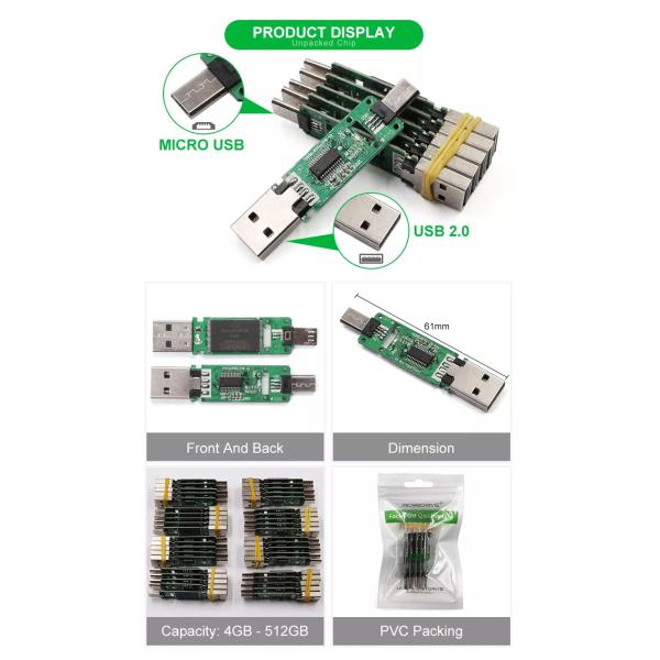 50-120MB/S USB Type C Chip PCBA USB Flash Chip 2.0 256Gb 128Gb 64Gb 32Gb 16Gb 8Gb