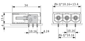 Plug-Terminal Block Socket angle pins Pitch :10.16 mm / 0.4 in