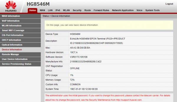 Indoor GPON ONU Huawei HG8546M Ont 4LAN+1POTS+1USB+ WIFI With English Version