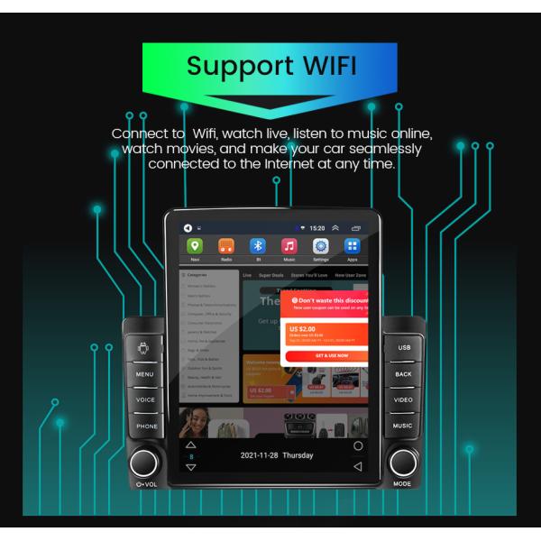 Universal Android Auto Car Radio 9.5'' Vertical Screen FM IPS Carplay MP5 Car Player