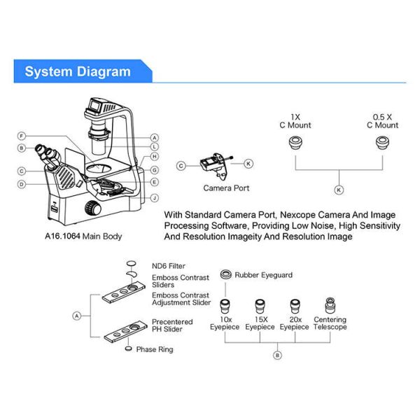OPTO EDU A16.1064 Inverted Fluorescent Microscope B G U Long Working Distance