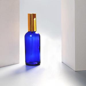 China 3.5oz Blue Glass Spray Bottle Perfume 142mm Mist Cosmetic Glass Bottle on sale