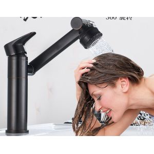 Swivel Rotate Black Mechanical Crane 360Degree Wash Basin Faucet