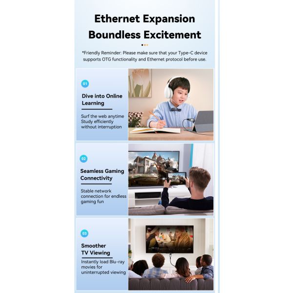 ESSAGER ES-OTG22 Type C USB C To RJ45 Ethernet Adapter 100 1000 Mbps