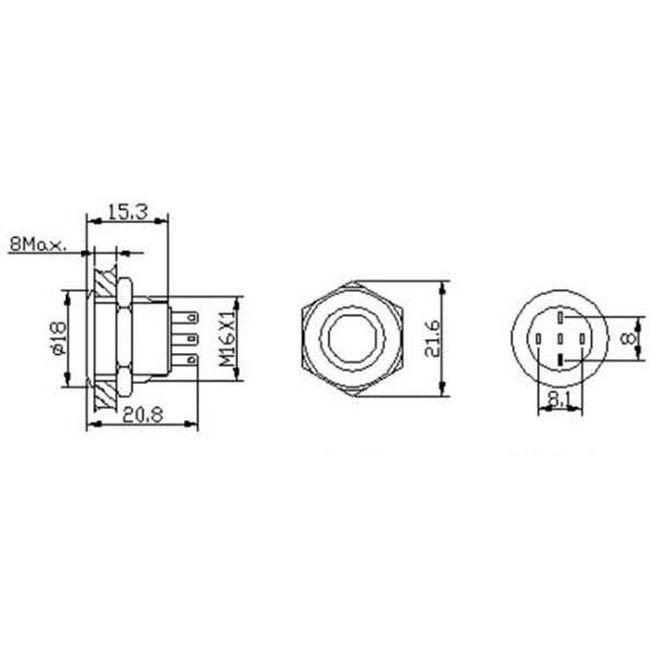 12V 24V LED Panel Mount Push Button Switch , 1NO 16mm Momentary Push Button Switch
