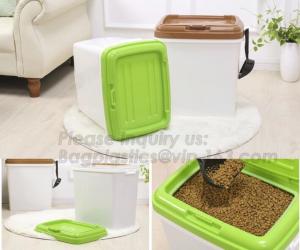  Promotion Eco-friendly Plastic Scoop Pet Dog Food Storage Container, pet food container,dog treat jar with gold bone cov Manufactures